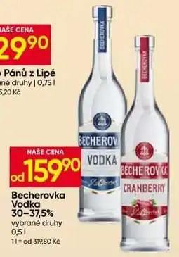 Hruška Becherovka Vodka nabídka