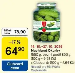 Tesco Machland Okurky, 1550 g. pevný podíl 850 g nabídka
