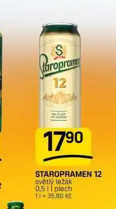 Flop STAROPRAMEN 12 světlý ležák 0,5|| plech nabídka