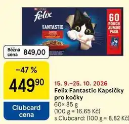 Tesco Felix Fantastic Kapsičky pro kočky, 60× nabídka