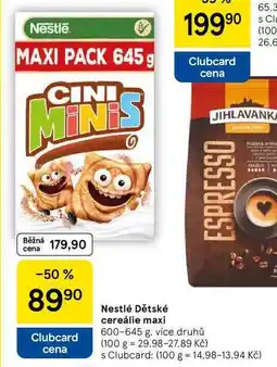 Tesco Nestlé Dětské cereálie maxi, 600-645 g, více druhů nabídka