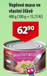 CBA Vepřové maso ve vlastní šťávě nabídka