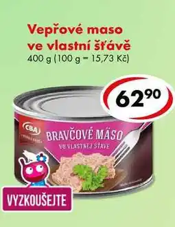 CBA Vepřové maso ve vlastní šťávě nabídka
