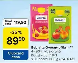 Tesco Bebivita Ovocný příkrm, 4x 90 g, více druhů nabídka