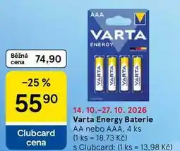Tesco Varta Energy Baterie AA nebo AAA, 4 ks nabídka