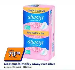 Action Menstruační vložky Always Sensitive nabídka