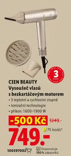 Lidl Cien Beauty vysoušeč vlasů s bezkartáčovým motorem nabídka