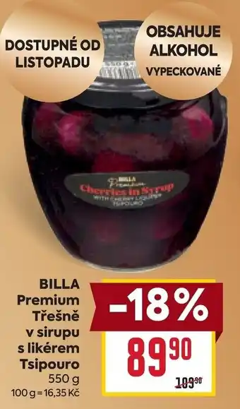 Billa premium třešně v sirupu s likérem tsipouro