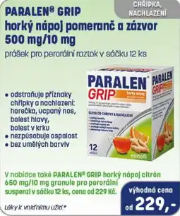 PharmaPoint Paralen grip horký nápoj pomeranč a zázvor nabídka