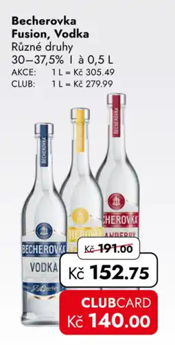 TRAVEL FREE Becherovka Fusion, Vodka nabídka