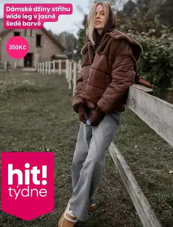 Hit! týdne dámské džíny střihu wide leg v jasně šedé barvě