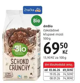 dm drogerie dmBio čokoládové křupavé müsli nabídka