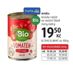 dm drogerie dmBio kousky rajčat ve vlastní šťávě nabídka