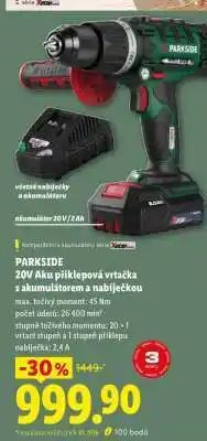 Lidl PARKSIDE 20V Aku příklepová vrtačka s akumulátorem a nabíječkou nabídka