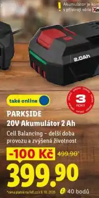 Lidl PARKSIDE 20V Akumulátor 2 Ah nabídka