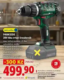 Lidl Parkside 20V Aku vrtačí šroubovák nabídka