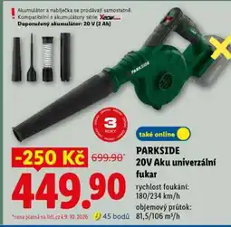 Lidl PARKSIDE 20V Aku univerzální fukar nabídka