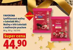 Lidl FAVORINA Lyofilizované maliny v čokoládě Mix / Maliny v bílé čokoládě s malinovým prachem nabídka