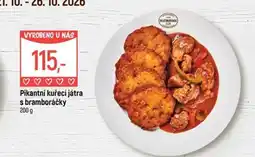 Globus Restaurace Pikantní kuřecí játra s bramboráčky nabídka