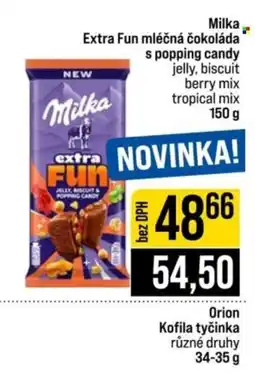 Jip Milka extra fun mléčná čokoláda s popping candy jelly, biscuit berry mix tropical mix nabídka