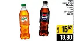 Jip Pepsi různé druhy Mirinda orange 7up zero sugar nabídka