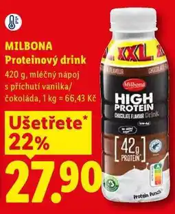 Lidl MILBONA Proteinový drink, 420 g, mléčný nápoj s příchutí vanilka/ čokoláda nabídka