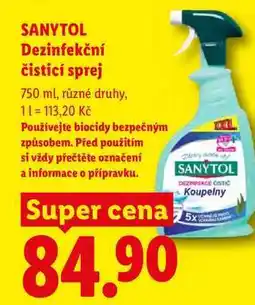 Lidl SANYTOL Dezinfekční čisticí sprej, 750 ml, různé druhy nabídka