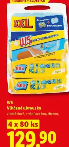 Lidl W5 Vlhčené ubrousky, víceúčelové, s vůní oceánu/citronu, 4 x 80 ks nabídka