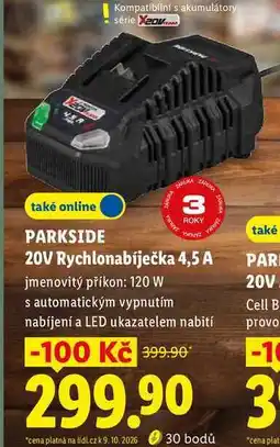 Lidl PARKSIDE 20V Rychlonabíječka 4,5 A nabídka