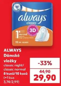 Kaufland Always dámské vložky classic night/ classic normal nabídka