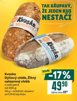 Billa Kvasko dýňový chléb žitný celozrnný chléb nabídka