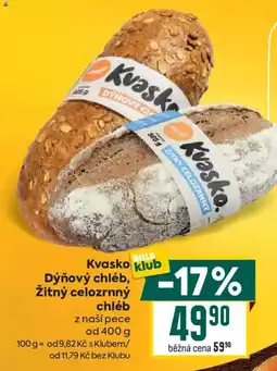 Billa Kvasko dýňový chléb žitný celozrnný chléb nabídka