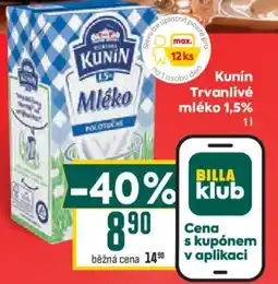 Billa Kunin trvanlivé mléko 1,5% nabídka