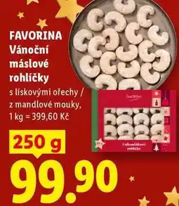 Lidl FAVORINA Vánoční máslové rohlíčky, s lískovými ořechy / z mandlové mouky nabídka