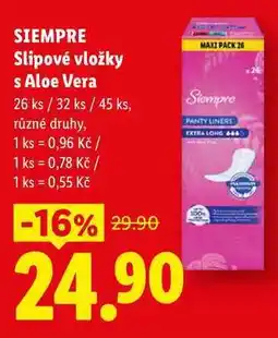 Lidl SIEMPRE Slipové vložky s Aloe Vera, 26 ks/32 ks/45 ks nabídka