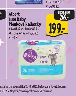 Albert Albert Cute Baby Plenkové kalhotky Maxi 44 ks, Junior 40 ks, XL 36 ks nabídka