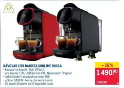 Makro KÁVOVAR L'OR BARISTA SUBLIME ROSSA nabídka