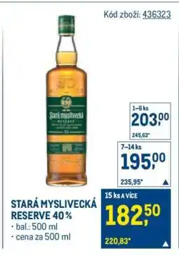 Makro STARÁ MYSLIVECKÁ RESERVE 40 % nabídka