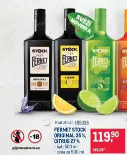 Makro FERNET STOCK ORIGINAL 35 %, CITRUS 27 % nabídka