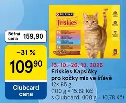 Tesco Friskies kapsičky pro kočky mix ve šťávě nabídka