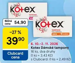 Tesco Kotex Dámské tampony nabídka
