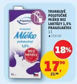 Penny Market Trvanlivé polotučné mléko bez laktózy 1,5% Pragolaktos nabídka