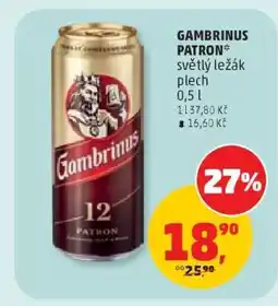 Penny Market Gambrinus Patron světlý ležák plech 0,5 l nabídka