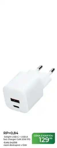 Tamda Foods Solight USB-C + USB-A fast charger GaN 20W PD nabídka