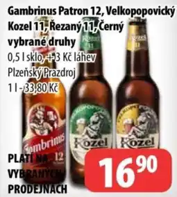 Partner Maloobchodní síť Gambrinus Patron 12, Velkopopovický Kozel 11, Řezaný 11, Černý nabídka
