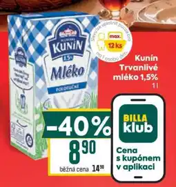 Billa Kunín Trvanlivé mléko 1,5% nabídka