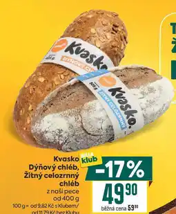 Billa Kvasko Dýňový chléb, Žitný celozrnný chléb z naší pece od nabídka