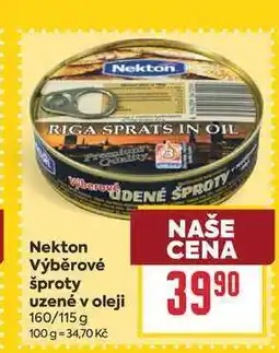 Billa Nekton Výběrové šproty uzené v oleji 160/115 g nabídka