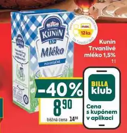 Billa Kunin Trvanlivé mléko 1,5% nabídka