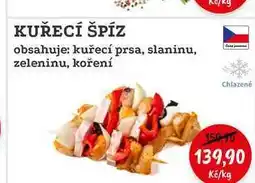 RABBIT řeznictví KUŘECÍ ŠPÍZ obsahuje: kuřecí prsa, slaninu, zeleninu, koření Chlazené nabídka